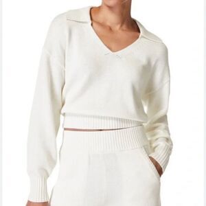 New! Sweaty Betty White V-Neck Sweater Coastal Cozy Knit Medium